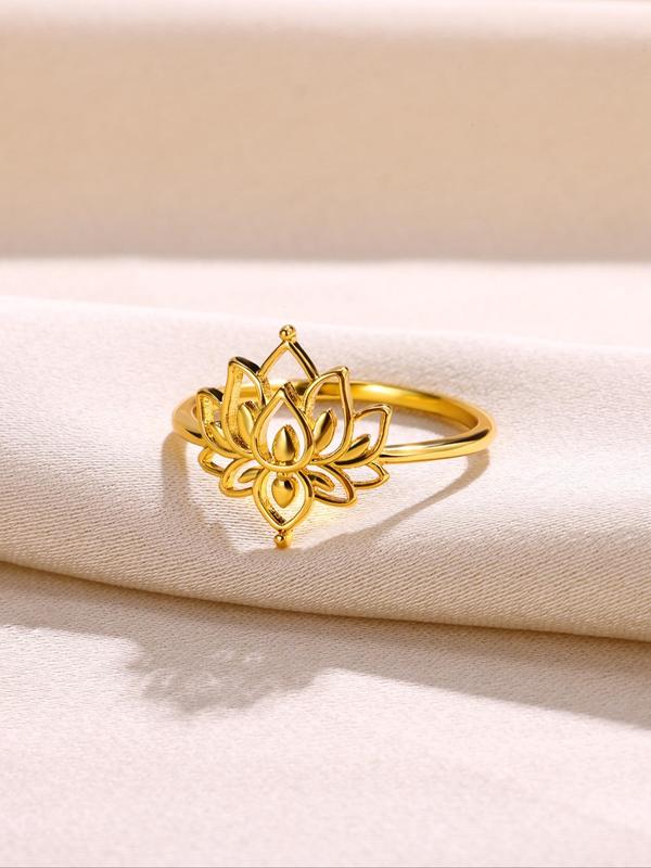 Elegant Lotus Flower Design Ring, 2024 New Trendy Stainless Steel Jewelry for Women, Fashion Accessories for Daily Wear