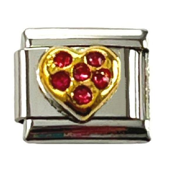 Italian Charm Link Heart with Pink Stones 9mm