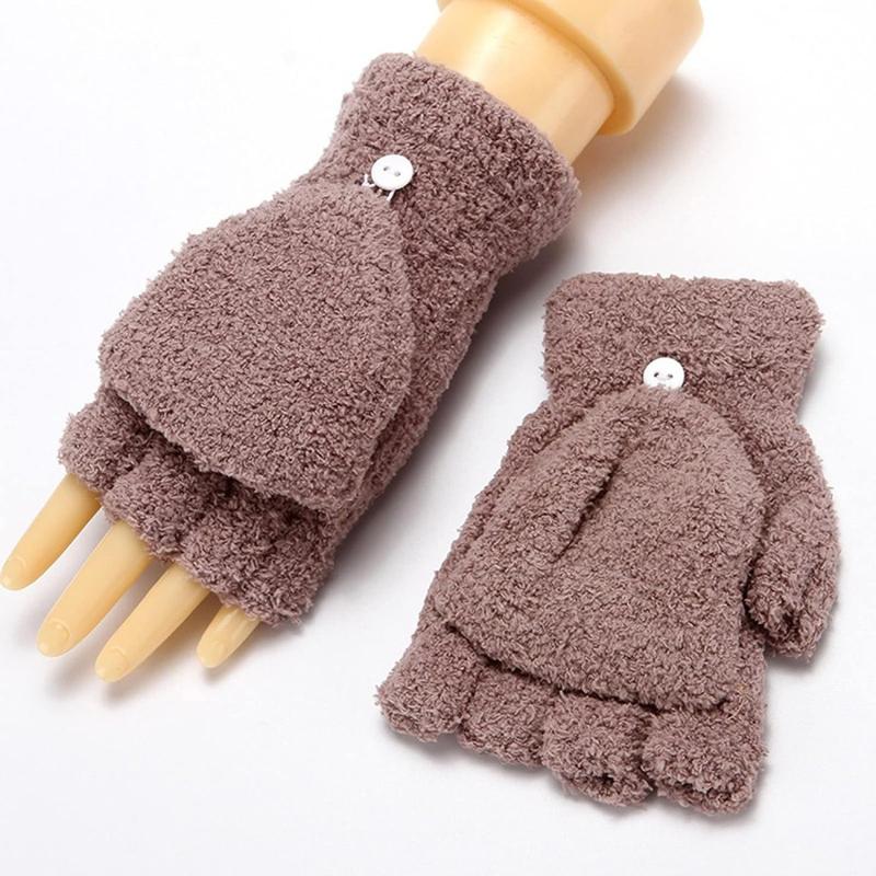 Gloves Women Winter Flip Warm Convertible Mittens Thermal Gloves Fuzzy Half Fingerless Mittens