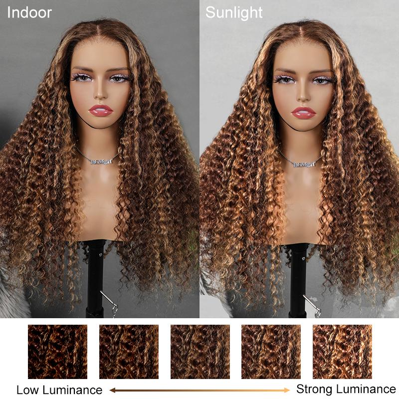 BGMgirl Brown Highlight Deep Wave 6*4 Wear Go Glueless Pre Plucked Pre Cut Lace Closure Wig Glueless Human Hair Wig