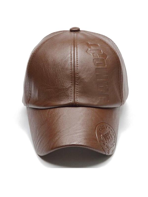 Summer Trendy Cool Pu Leather Letter Print Texture Baseball Cap Hats, Outdoor Adjustable Casual Sun Protection Sports Cap, Autumn and Winter Travel Travel Seaside Party Accessories, Unisex