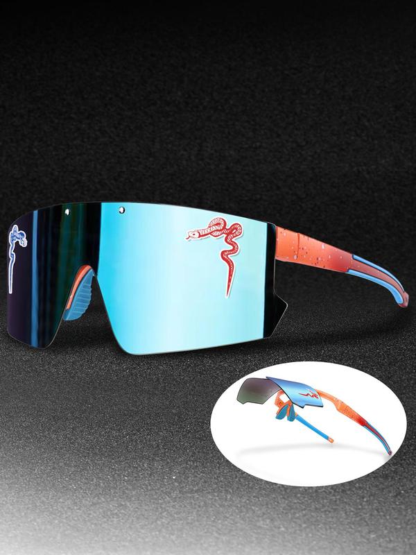 Unisex Sporty Style Wraparound Flat Top Frame Sunglasses, Trendy All-match Sunglasses for Everyday Use, Fashion Versatile Accessories for Outdoor Activities