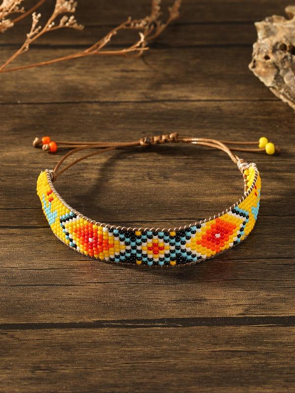 Boho Style Beaded Decor Bracelet, Rice Beads Hand-woven Bracelet, Girls Birthday Gift, Vintage Jewellery for Women & Men, Fashion Accessories for Daily Wear