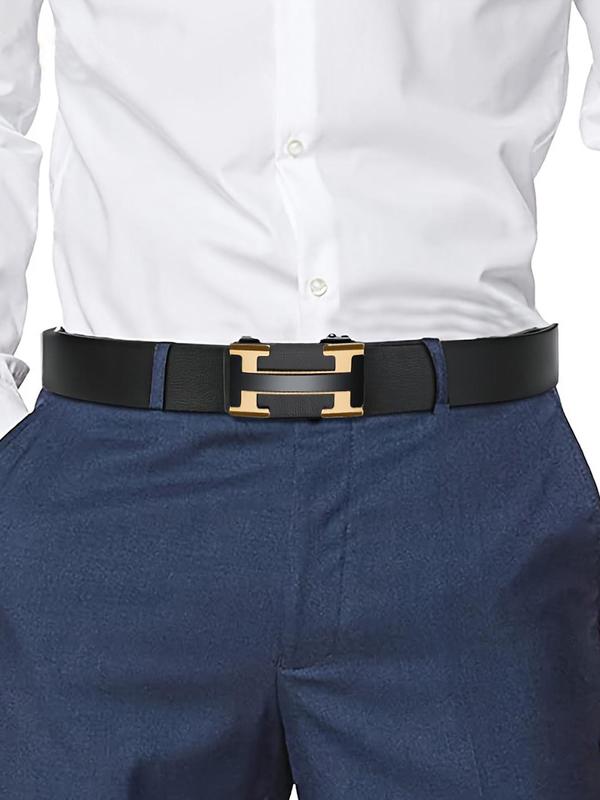 Men's Business Fashion H Buckle Belt, Casual Waistband for Jeans Trousers, Daily Clothing Decoration, Trendy All-match & Exquisite Belt for Birthday Gift