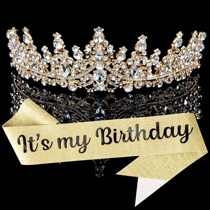 Birthday Crown for Women and It's My Birthday Sash, Birthday Tiaras Set for Girls Happy Birthday Decorations Birthday Headbands Girls Gifts Birthday Accessories for Her Birthday Party ()