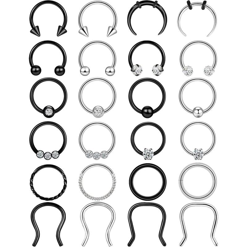 20-30 Pcs Septum Rings 16G Septum Jewelry Surgical Steel Septum Piercings Horseshoe Helix Daith Smiley Tragus Lip Rings Nose Hoop Hinged Seamless Septum Piercing Jewelryfor Women Men