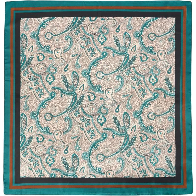 Vintage Silk Feel Square Scarf for Men Satin Bandana Tiny Medallion Print Neckerchief Geometry Head Scarf