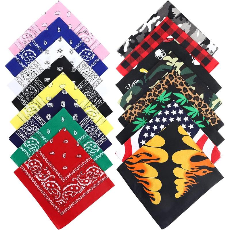 16 Pack Bandanas Novelty Multipurpose Bandana Polyester Paisley Bandanas for Men Women