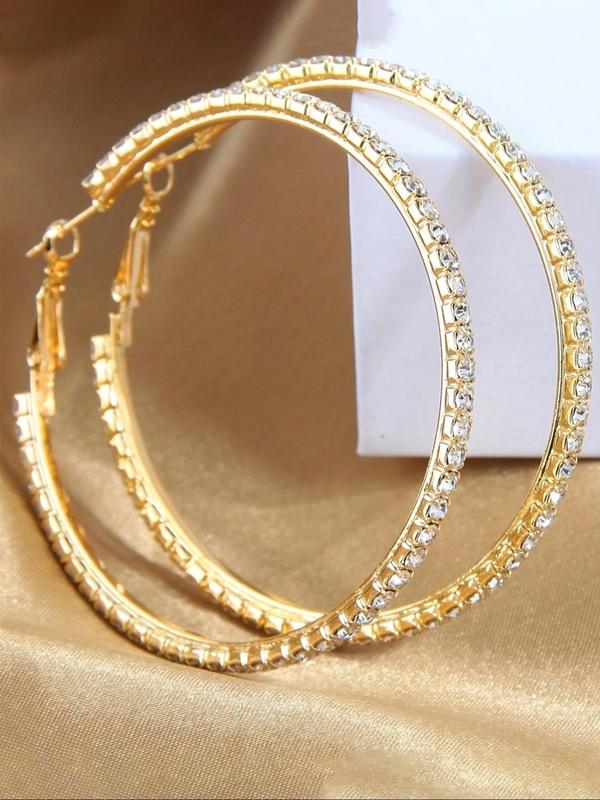 Women's Elegant Rhinestone Decor Hoop Earrings, 1 Pair Fashion Glittering Hoop Earrings for Party, Daily Decor, Trendy All-match Luxury Jewelry As Birthday Gift for Women & Girls