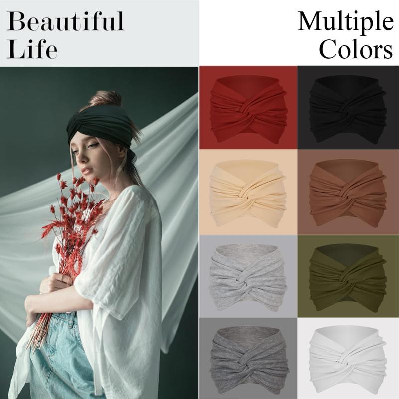 Extra Wide Headbands For Women 7'' Large Headband Twist Head Bands Women's Hair Band Stretchy Turban Girls Styling Accessories 8 Pack