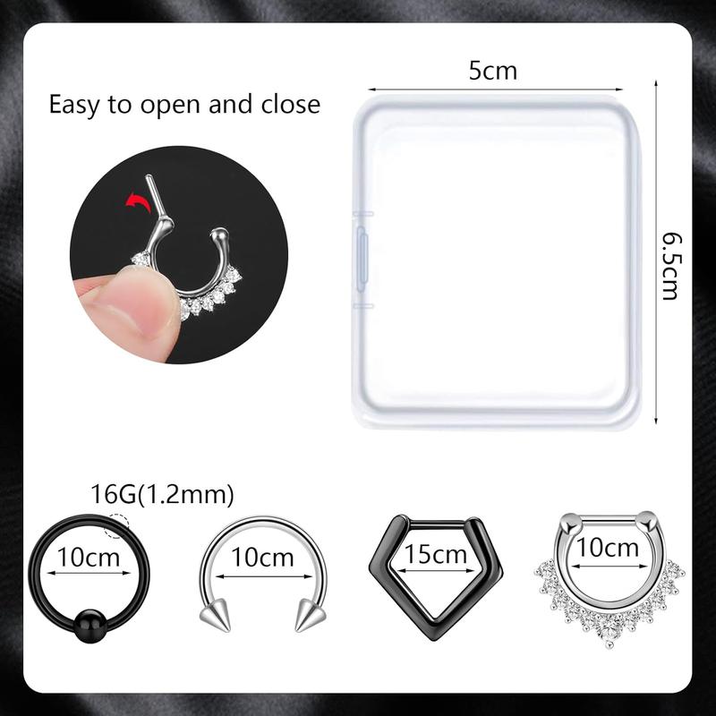 20-30 Pcs Septum Rings 16G Septum Jewelry Surgical Steel Septum Piercings Horseshoe Helix Daith Smiley Tragus Lip Rings Nose Hoop Hinged Seamless Septum Piercing Jewelryfor Women Men