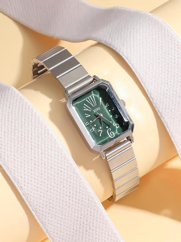 Women's Elegant Rectangle Dial Quartz Watch, Fashion Watch with Stainless Steel Strap for Party, Daily Decor, Trendy All-match & Exquisite Watch for Birthday Gift