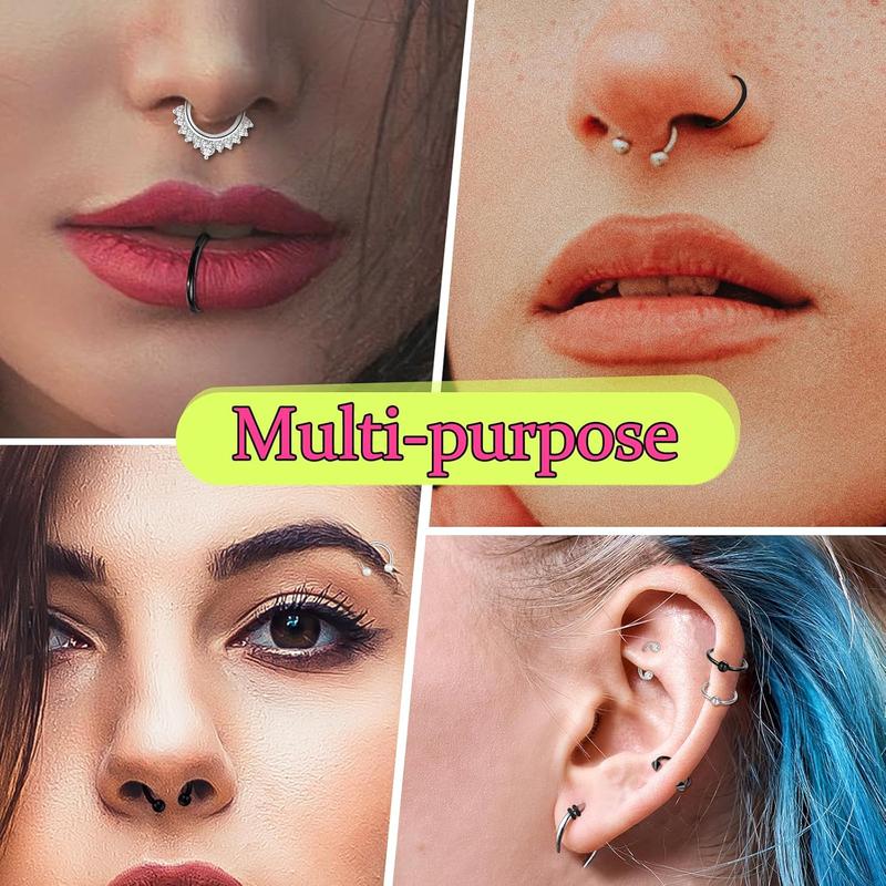 20-30 Pcs Septum Rings 16G Septum Jewelry Surgical Steel Septum Piercings Horseshoe Helix Daith Smiley Tragus Lip Rings Nose Hoop Hinged Seamless Septum Piercing Jewelryfor Women Men