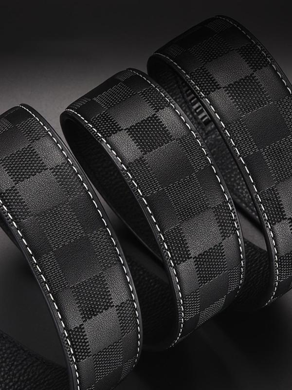 Men's Business Plaid Pattern Automatic Buckle Belt, Durable Belt for Work Office, Casual Waistband for Jeans Trousers