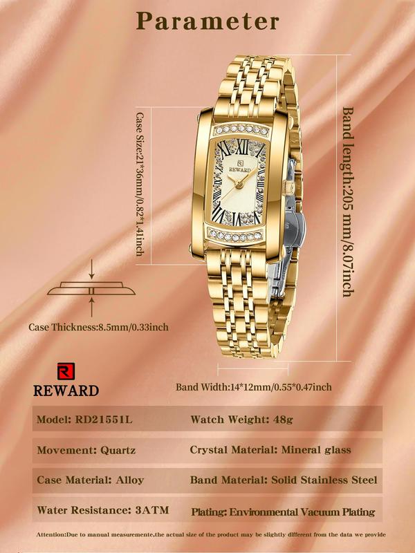 Women's Elegant Rhinestone Decorated Square Dial Quartz Watch, Exquisite Trendy Stainless Steel Wristwatch, Fashionable Watch for Women As Gift with Box