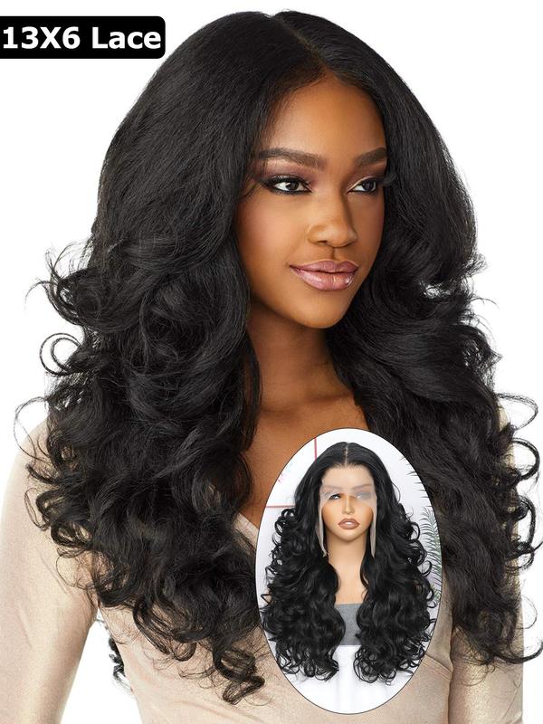 Long Body Wavy Wigs for Women, Gorgeous Fluffy Wigs without Bangs, Synthetic Lace Front Wigs for Party, Daily Use