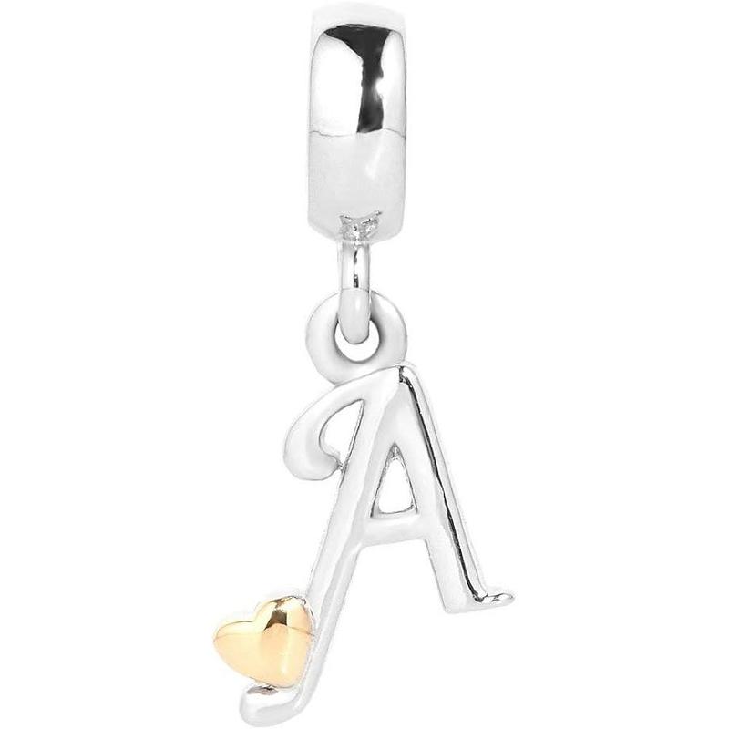 QueenCharms Initial A-Z Letter Charm Golden Heart Alphabet Dangle Beads for Bracelets & Necklaces