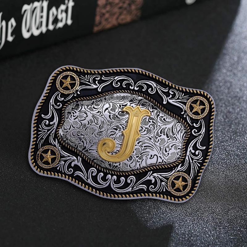 Western Belt Buckle Initial Letters ABCDJMR to Z Large Gold Cowboy Belt Buckle Cowboy Belt Buckles for Men Women