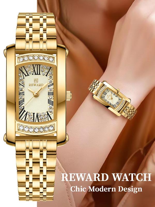 Women's Elegant Rhinestone Decorated Square Dial Quartz Watch, Exquisite Trendy Stainless Steel Wristwatch, Fashionable Watch for Women As Gift with Box