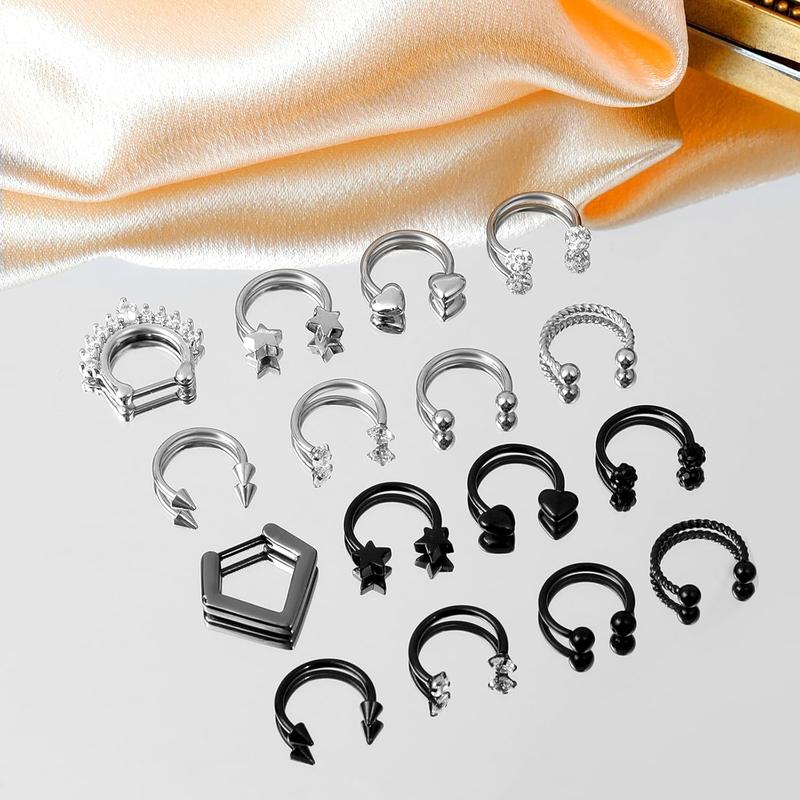 20-30 Pcs Septum Rings 16G Septum Jewelry Surgical Steel Septum Piercings Horseshoe Helix Daith Smiley Tragus Lip Rings Nose Hoop Hinged Seamless Septum Piercing Jewelryfor Women Men