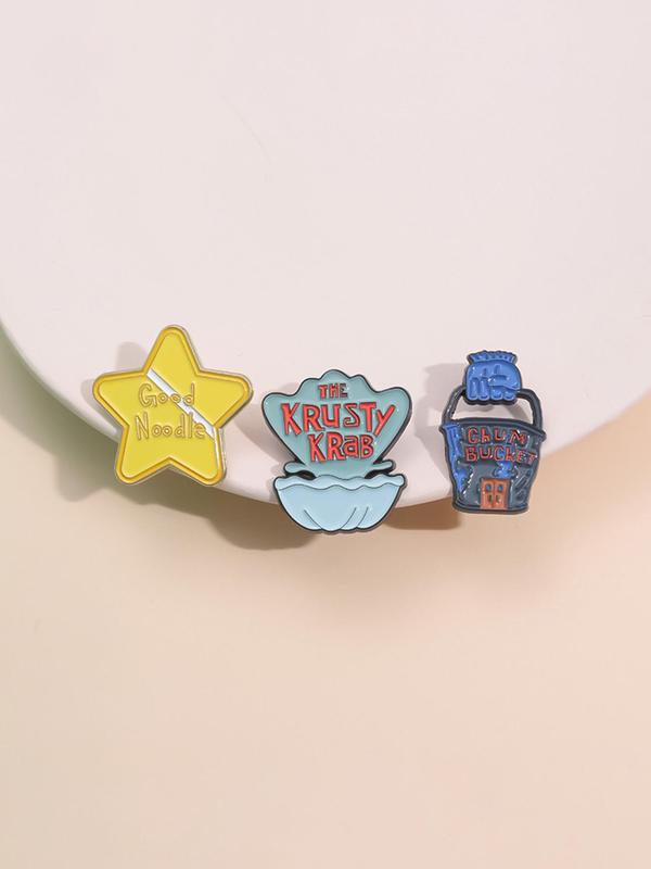 Cute Cartoon Star & Shell & Bucket Design Brooch, Fashion Alloy Badge for Women & Men, Enamel Pin Suitable for Backpacks, Jeans, Scarves, Hats Decoration