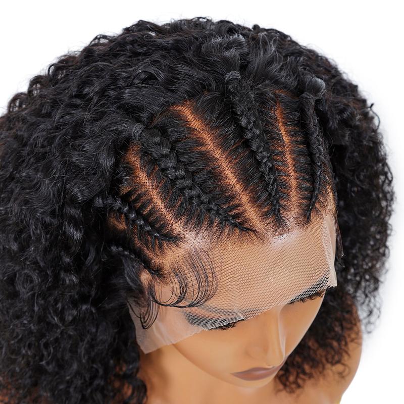 SuperNova Human Hair Curly Short Bob Braided Lace Frontal Wigs 16