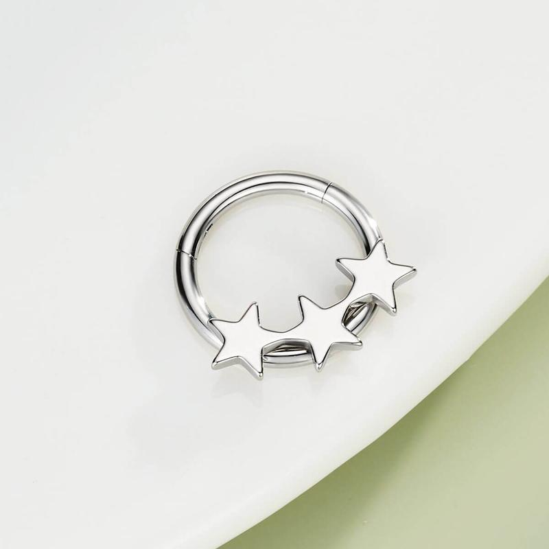 Oufer 16G Alligned Triple Star Septum Ring-316L Stainless Steel