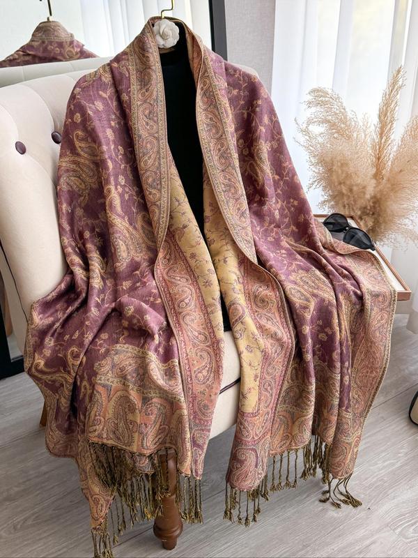 Boho Style Paisley Print Long Scarf, Casual Versatile Tassel Decor Shawl for Women, Fashion Accessories for Daily Wear