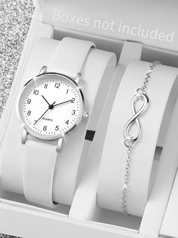 Women's Fashion Simple Round Dial Quartz Watch (2pcs), with Adjustable Bracelet, without Box, Analog-digital Watch for Party, Daily Clothing Decor, Trendy All-match & Exquisite Watch for Birthday Gift