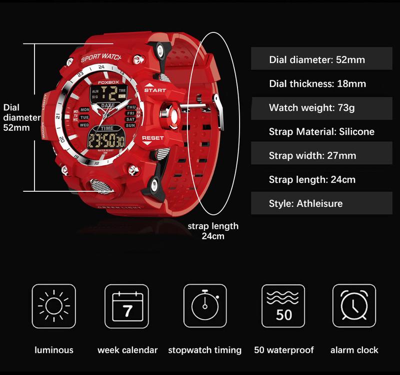 FOXBOX Men's Sports Digital Watch, Trendy and Stylish, Silicone Strap, 50m Water-Resistant, Luminous,Halloween Decor,Halloween Accessories Men's Sporty