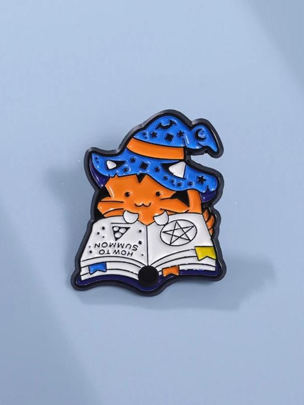 Cute Magic Cat Design Brooch, Book Design Enamel Pin Suitable for Backpacks, Jeans, Scarves, Hats Decoration, Trendy All-match Brooch for Birthday Gift