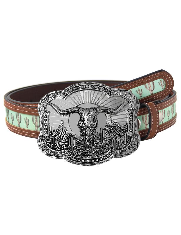 Topacc Western Belts for Womens Mens Cactus Print Country Belts with Buckles for Pants