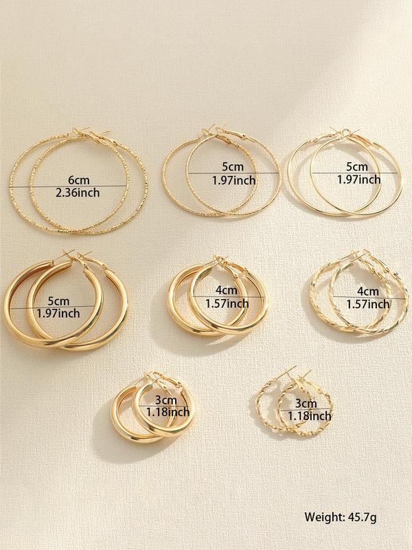 Women's Elegant Twist Design Hoop Earrings, 8 Pairs Trendy Exquisite Hoop Earrings, Chic All-match Vintage Jewelry As Gift for Girlfriend