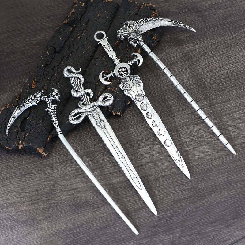 4-piece set of Witch Death Skull Hairpin Moon Sword Hair Stick Retro Snake Sword Hairpin Jewelry Hairpin Women