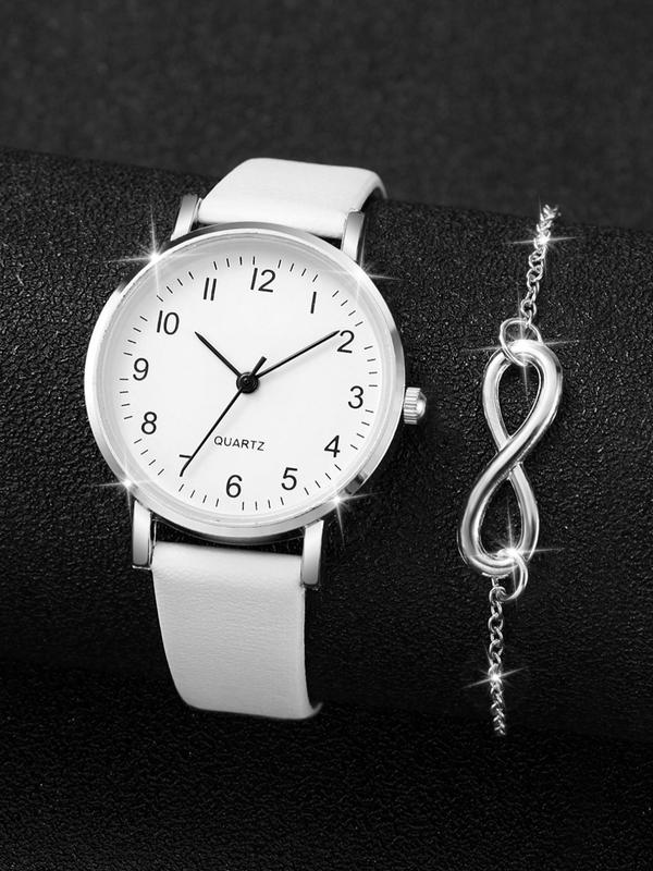 Women's Fashion Simple Round Dial Quartz Watch (2pcs), with Adjustable Bracelet, without Box, Analog-digital Watch for Party, Daily Clothing Decor, Trendy All-match & Exquisite Watch for Birthday Gift