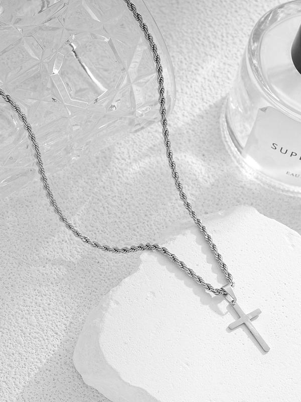 Stainless Steel Cross Pendant Necklace for Men & Women, Fashion Jewelry for Party, Daily Decor, Trendy All-match & Exquisite Jewelry for Birthday Gift