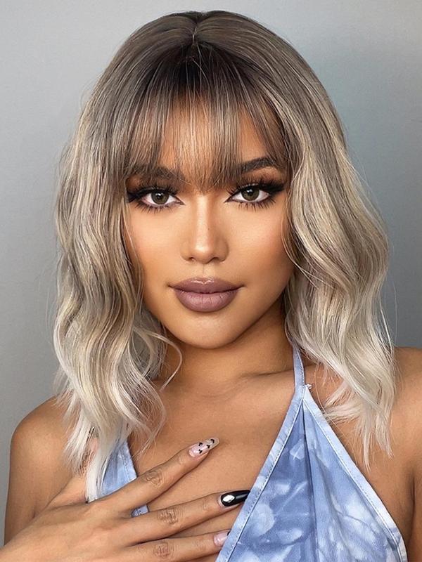 16inch Short Wavy Synthetic Wigs, Cosplay, Anime Or Costume Party, Kaylor Natural Hair, Striking Natural Fluffy Hair Wigs with Bangs for Daily & Party Hairstyle Decoration, Wigs for Women