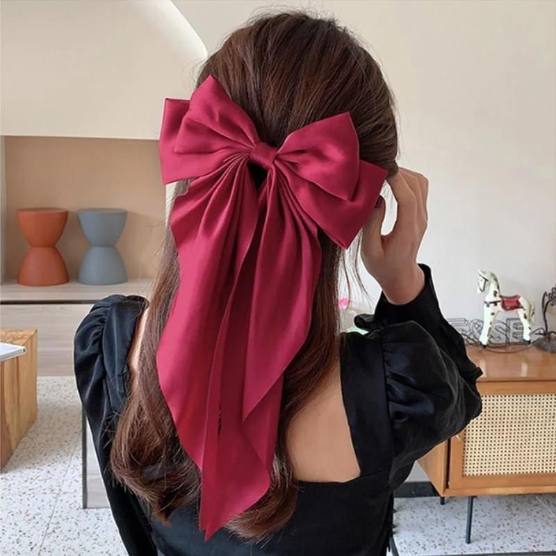 Women's Chiffon Bow Hair Clip - Large Bowknot Stain Hairpin Barrettes - Solid Color Ponytail Clip - Velcro Bow - Hair Accessories Headwear Gift velcro  bows