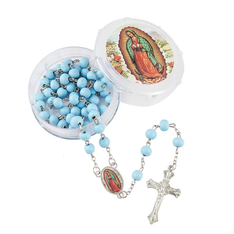 Religious prayer Our Lady of Guadalupe(Virgen De Guadalupe)Scented Wooden beads rosary cross with jesus Recuerdos de Bautizo