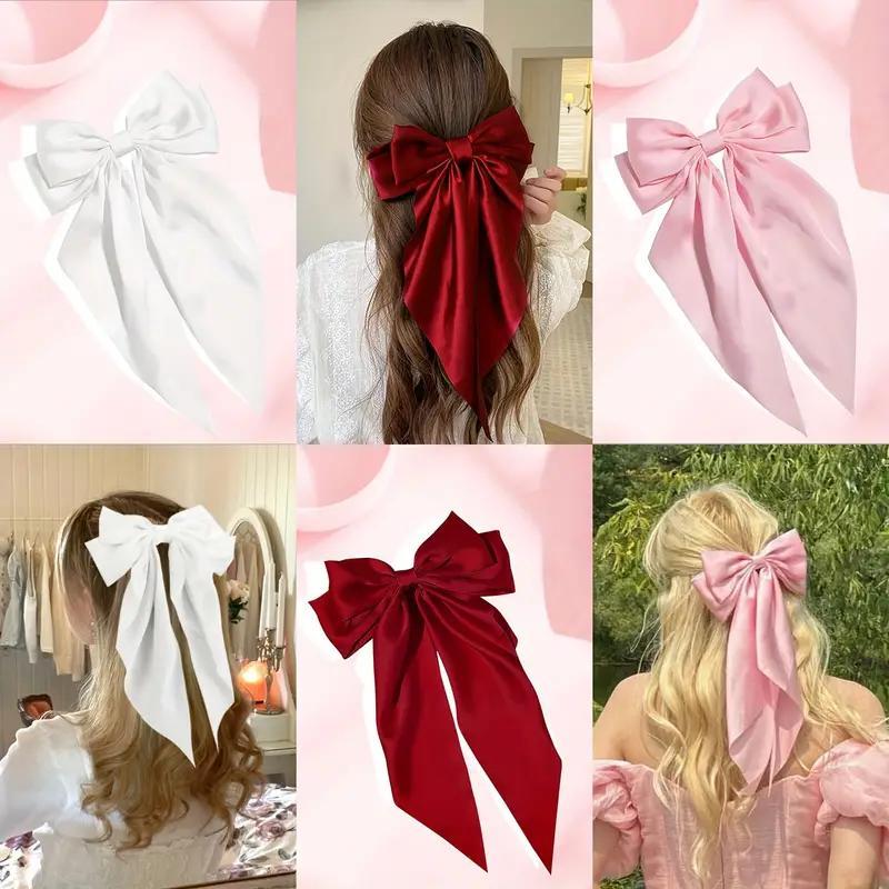 Solid Color Bow Decor Hair Clip (6 Counts set), Elegant Long Bowknot Design Hair Accessories for Women & Girls, Fashion Hair Accessories for Daily Wear