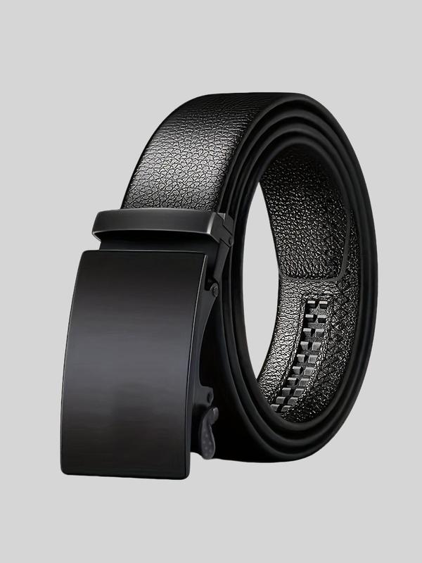 Classic Business Pu Leather Texture Belt for Men, Casual Summer 2024 Versatile Flat Buckle Belt, Simple Automatic Buckle Slide Belt, Fashion Casual Pu Leather Belt