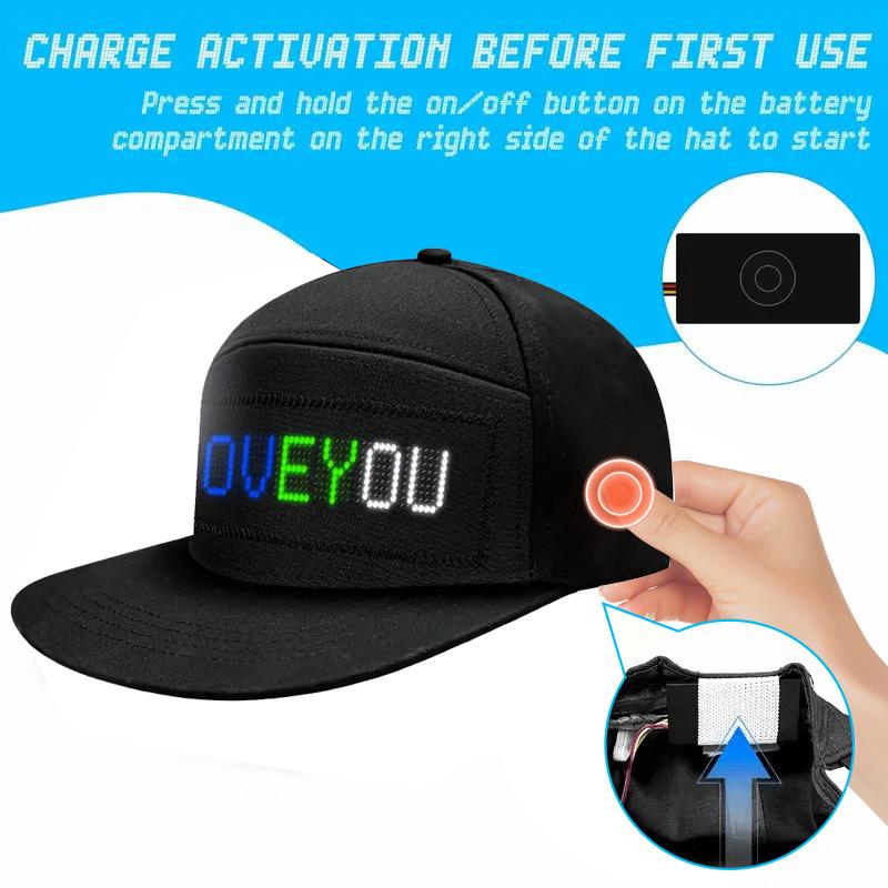 (YOYOWAY) LED Rolling Display Hat, Customized Gif, Picture And Text, Bluetooth App Controlled 2024 Detachable Led Display Baseball Cap BlackFriday