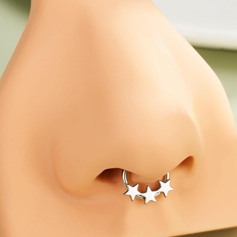 Oufer 16G Alligned Triple Star Septum Ring-316L Stainless Steel