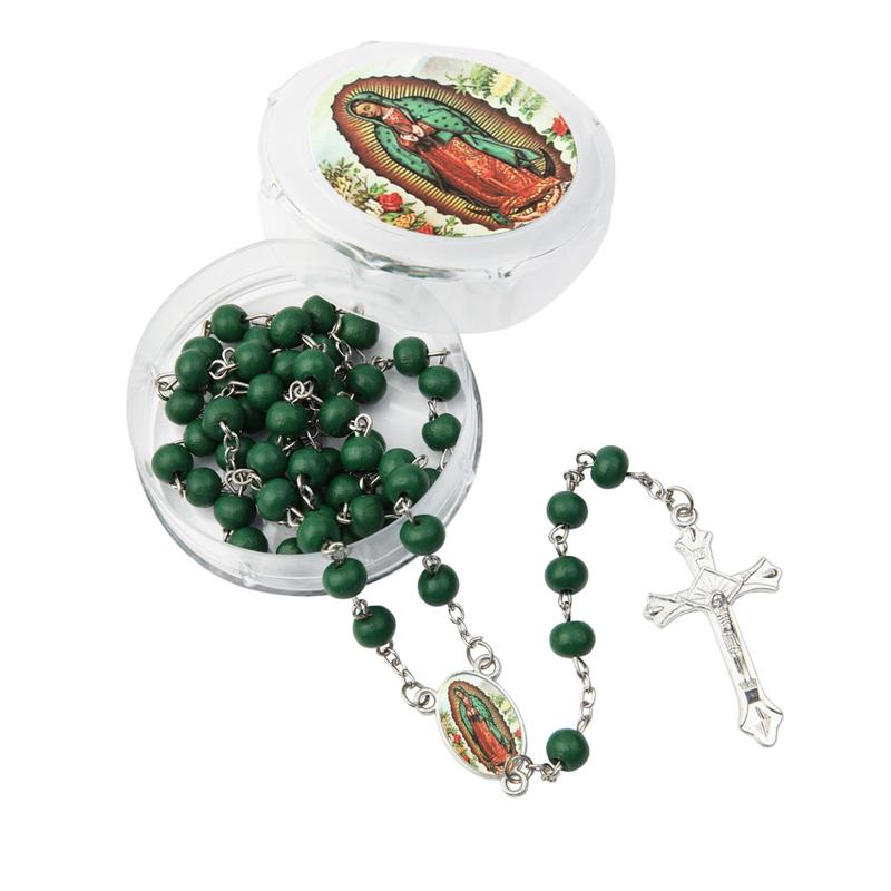 Religious prayer Our Lady of Guadalupe(Virgen De Guadalupe)Scented Wooden beads rosary cross with jesus Recuerdos de Bautizo