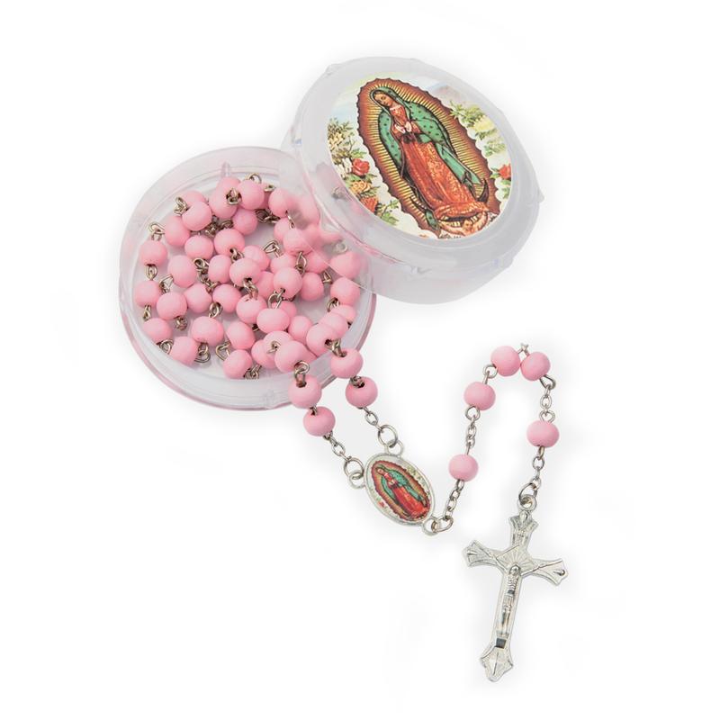 Religious prayer Our Lady of Guadalupe(Virgen De Guadalupe)Scented Wooden beads rosary cross with jesus Recuerdos de Bautizo