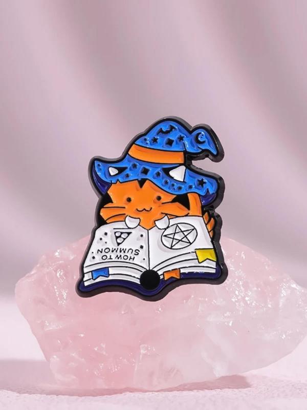 Cute Magic Cat Design Brooch, Book Design Enamel Pin Suitable for Backpacks, Jeans, Scarves, Hats Decoration, Trendy All-match Brooch for Birthday Gift