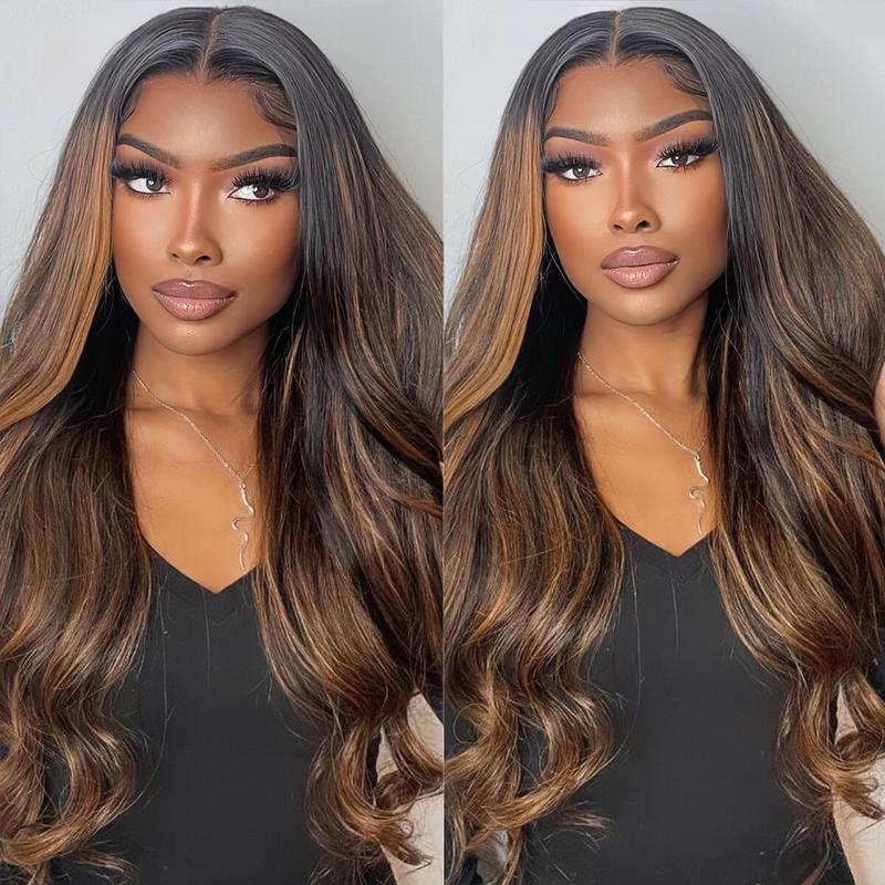 Tinashe 100% Human Hair Wear & Go Glueless Wig Ombre Highlight Brown Color 6x5 Pre-cut HD Lace Pre-Bleached Knots Pre-plucked Hairline