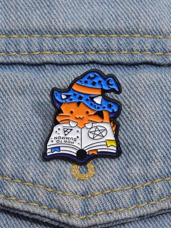 Cute Magic Cat Design Brooch, Book Design Enamel Pin Suitable for Backpacks, Jeans, Scarves, Hats Decoration, Trendy All-match Brooch for Birthday Gift