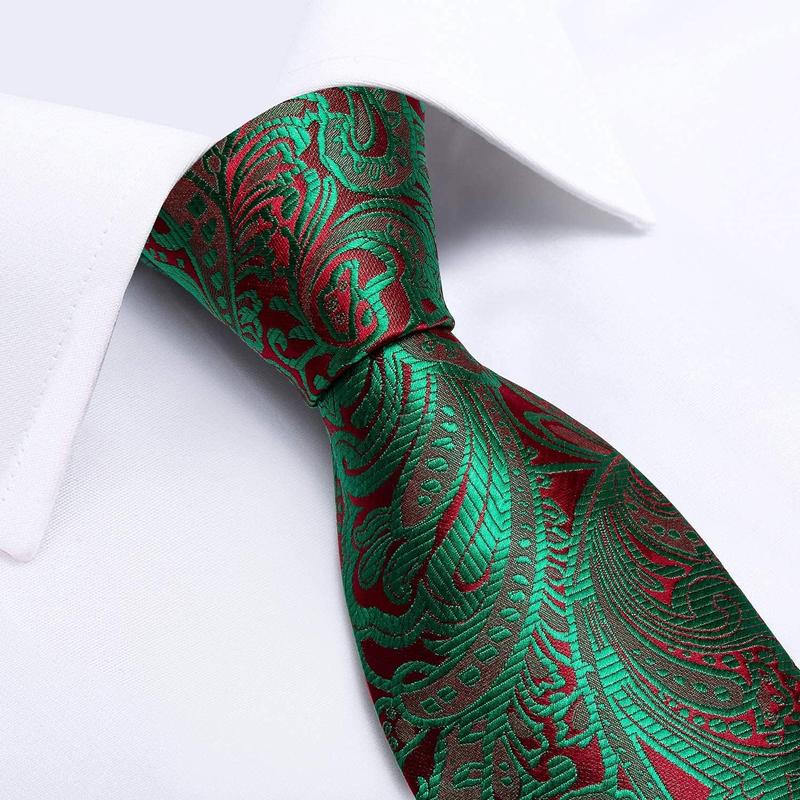 Men's Christmas Tie Silk Woven Jacquard Necktie Set with Pocket Square Cufflinks for Xmas Party Prom