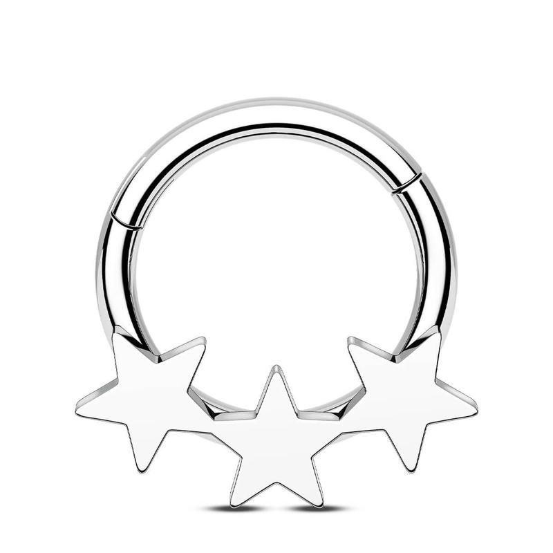 Oufer 16G Alligned Triple Star Septum Ring-316L Stainless Steel